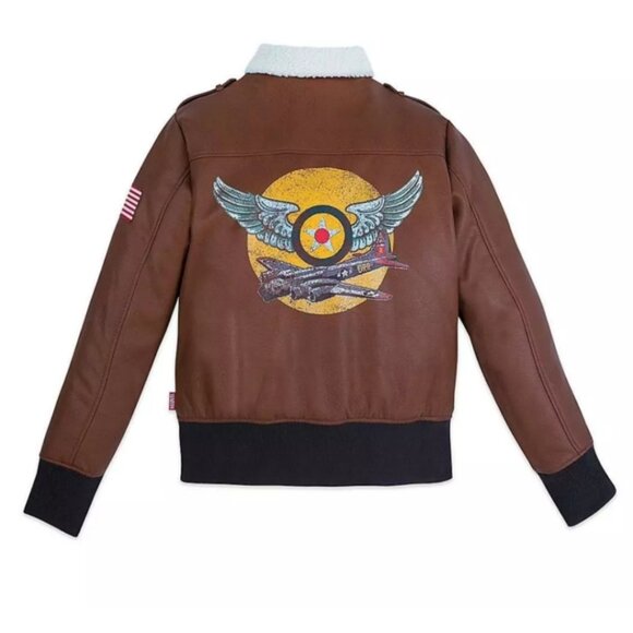 Disney Store Captain Marvel Brown Faux Leather Bomber Jacket Patch Small Unisex - Picture 2 of 16